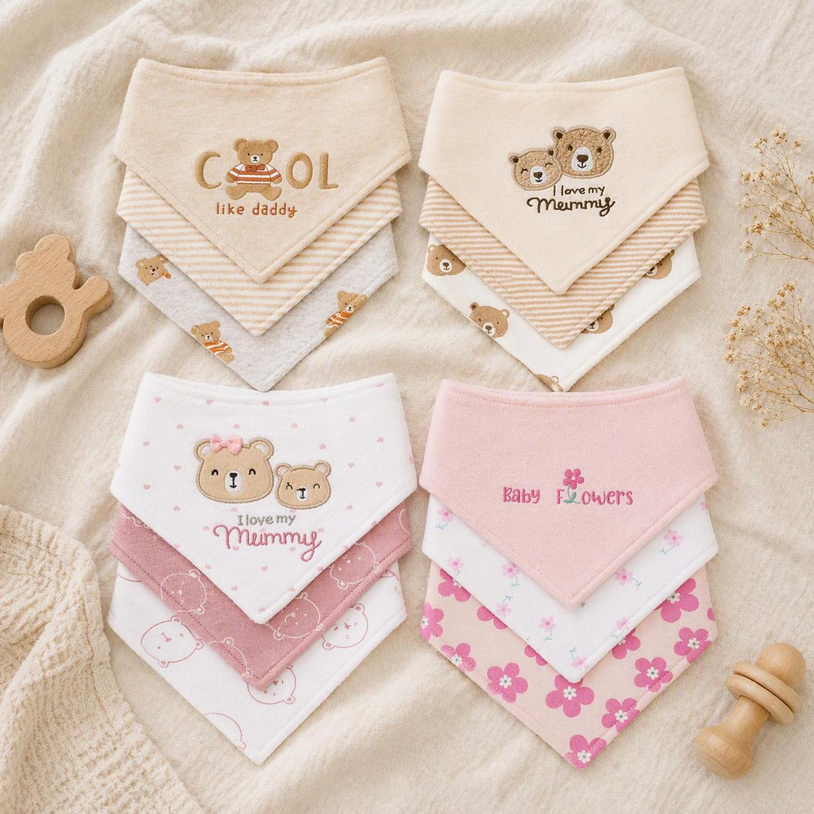 Geschenkset zur Geburt 12-teilig – Halstücher 3er-Set | sunnozy Babykleidung Schweiz