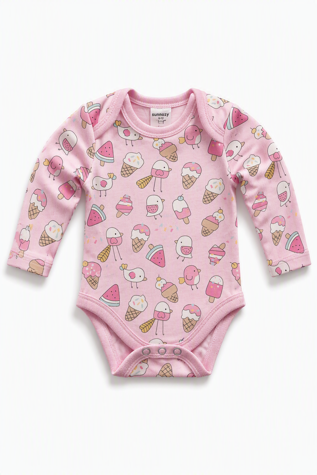 Baby Langarm-Body 3er-Set – «I Like Flying» Vögelchen & Eis (Rosa)