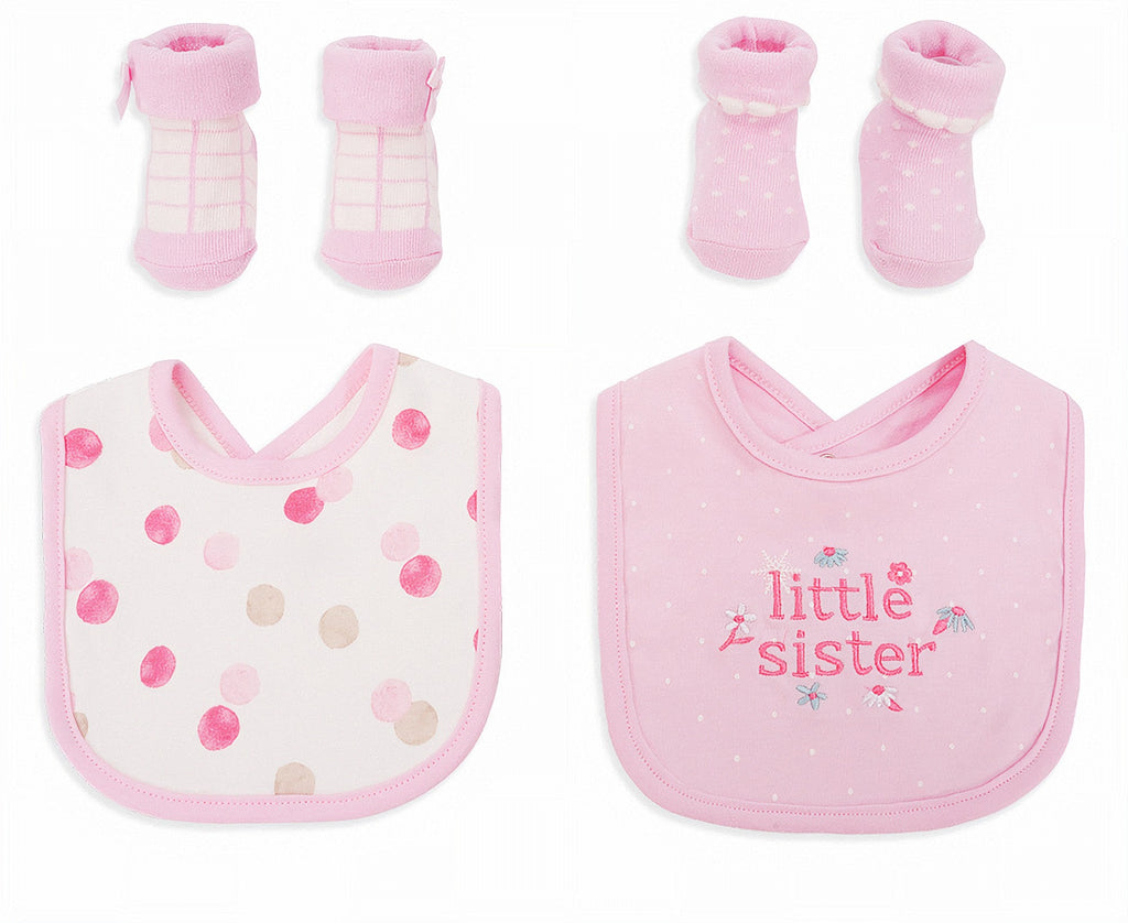 «Little Sister»-Lätzchen & Söckchen Geschenkset – 4-teilig